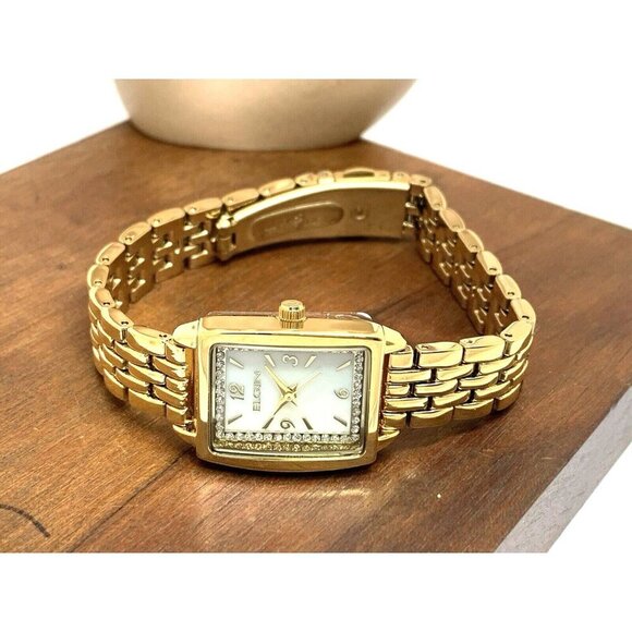 Elgin Women's Watch EG170042 Quartz Mother of Pearl Dial Rectangular Gold Steel - Picture 7 of 13